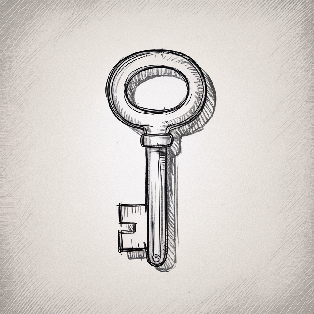 Simple Drawing Ideas, a sketch of a vintage key with crosshatched shading on textured paper