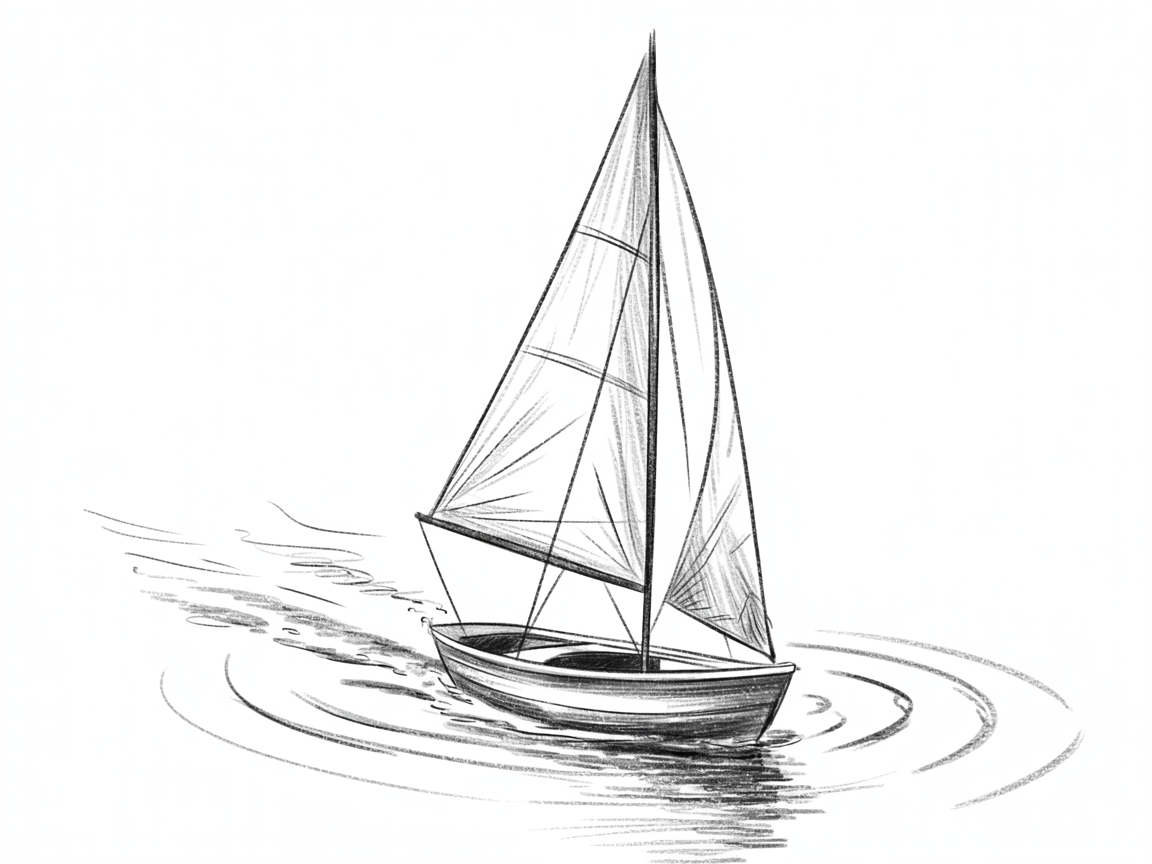 30x Unleash Your Imagination: Exciting Sketch Ideas Pen Enthusiasts Will Love 2025! 8 Sketch Ideas Pen a pencil sketch of a small sailboat with tall triangular sails gliding on calm water, with soft shading and curving ripples.
