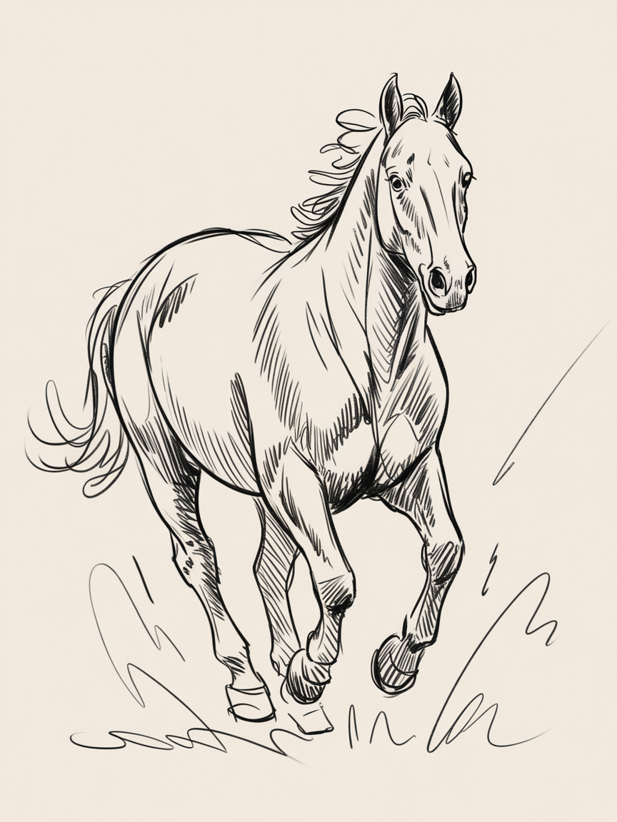 30x Unleash Your Imagination: Exciting Sketch Ideas Pen Enthusiasts Will Love 2025! 14 Sketch Ideas Pen a black ink drawing of a galloping horse with a flowing mane, light hatching for shadows, and motion lines on a pale background