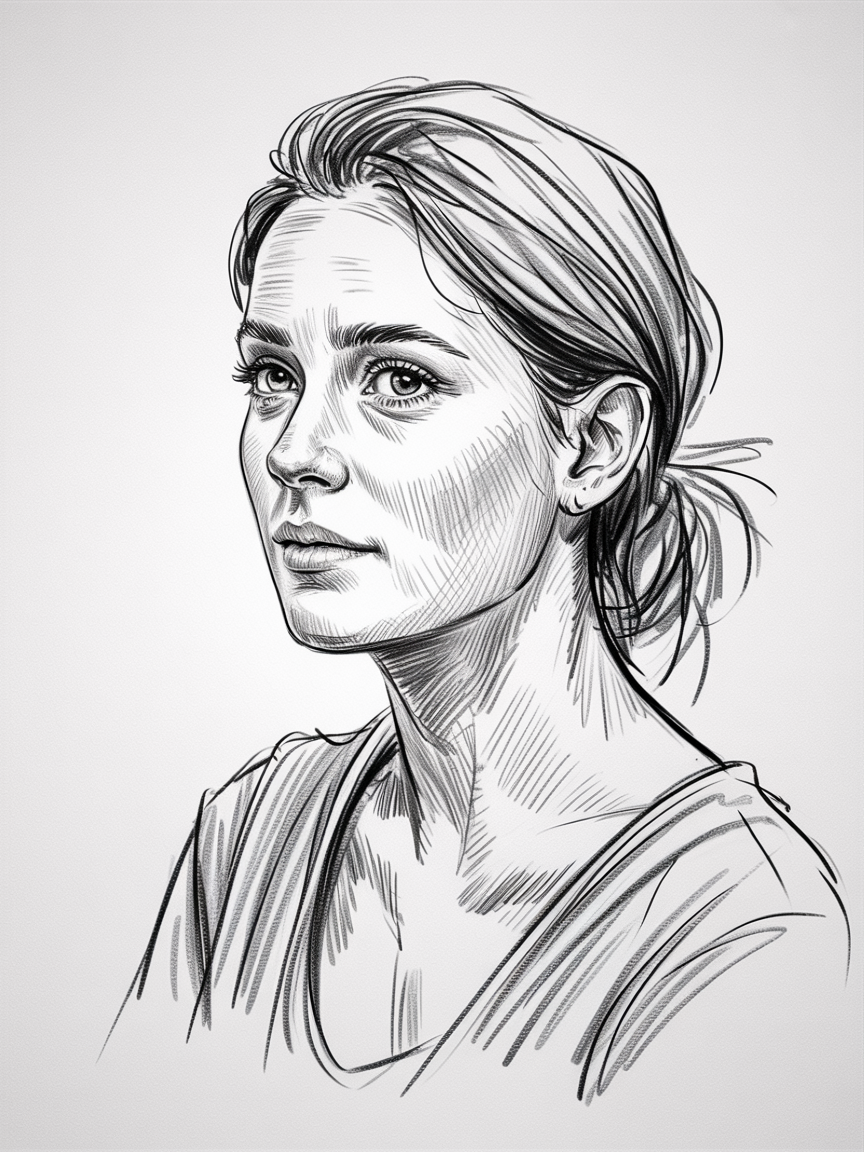 30x Unleash Your Imagination: Exciting Sketch Ideas Pen Enthusiasts Will Love 2025! 18 Sketch Ideas Pen black and white portrait sketch of a woman in three-quarter view with cross-hatching shading, loose hair strands, and a clean white background.