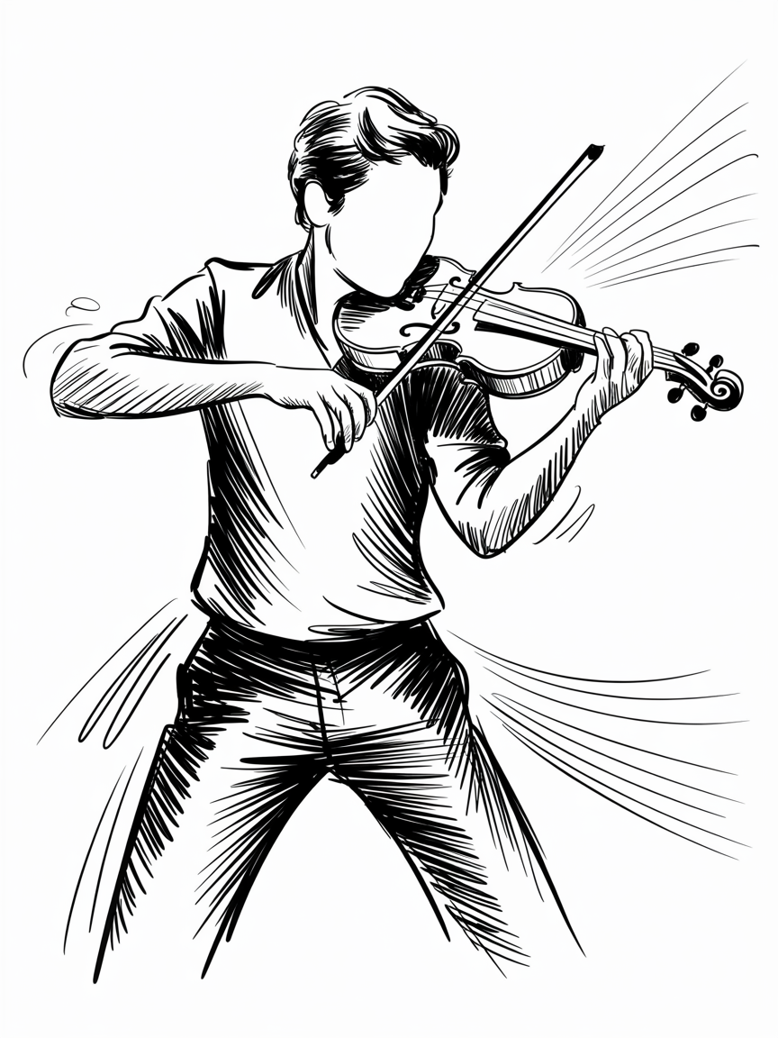 30x Unleash Your Imagination: Exciting Sketch Ideas Pen Enthusiasts Will Love 2025! 21 Sketch Ideas Pen a bold ink drawing of a faceless violinist in a dynamic pose, with motion lines and cross-hatching defining the figure