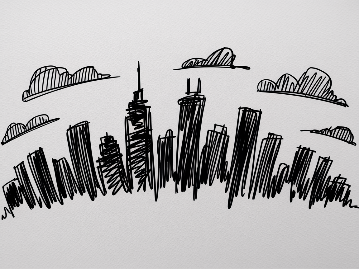 30x Unleash Your Imagination: Exciting Sketch Ideas Pen Enthusiasts Will Love 2025! 28 Sketch Ideas Pen simple black ink city skyline with tall towers, a curved horizon, and lightly hatched clouds on textured white paper.