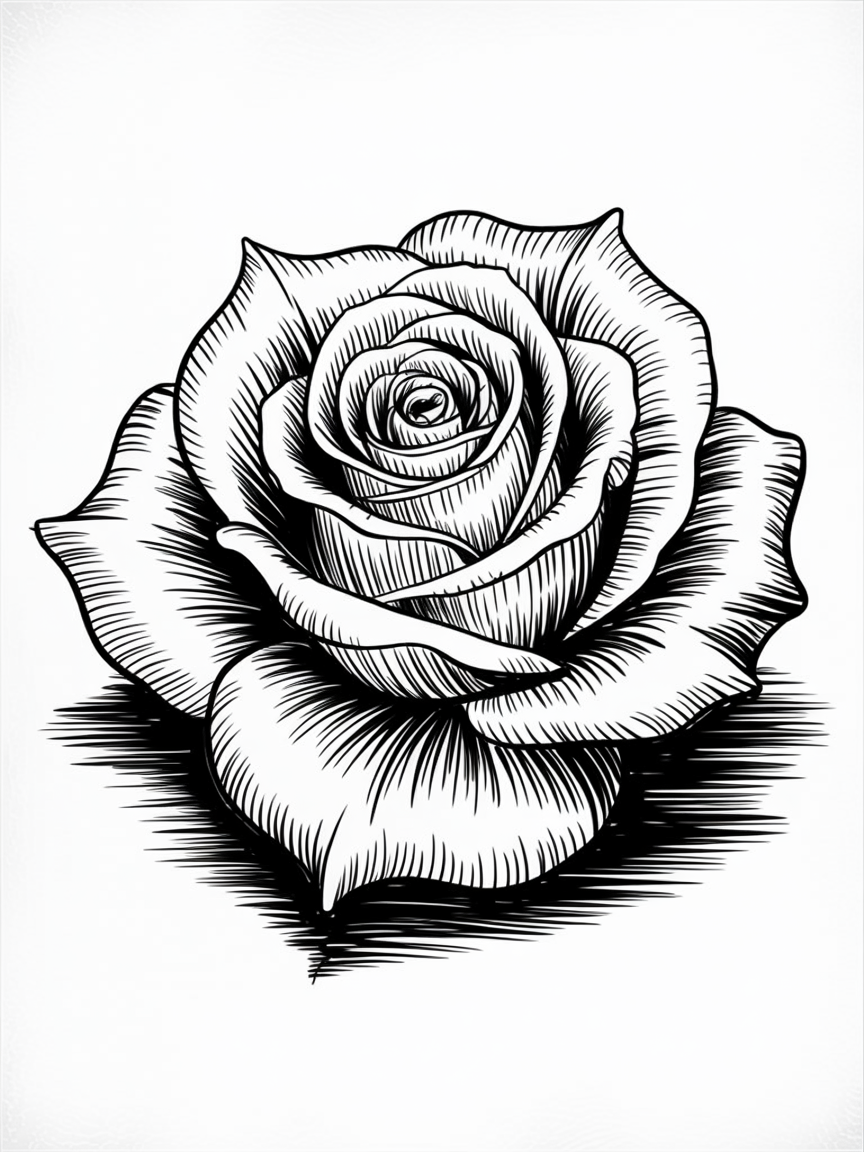 30x Unleash Your Imagination: Exciting Sketch Ideas Pen Enthusiasts Will Love 2025! 30 Sketch Ideas Pen inked rose drawing with spiral petals, fine hatching, and a grounded shadow on white.