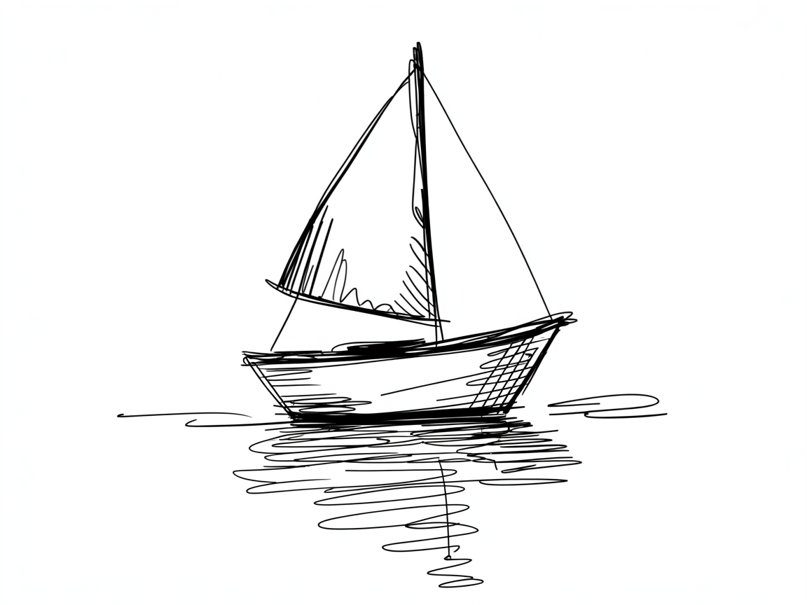 30x Sketch Ideas Easy: Quick and Creative Ideas for Instant Inspiration 2026 6 Sketch Ideas Easy: minimalist black ink sketch of a small sailboat with triangular sails and a rippled reflection on calm water.