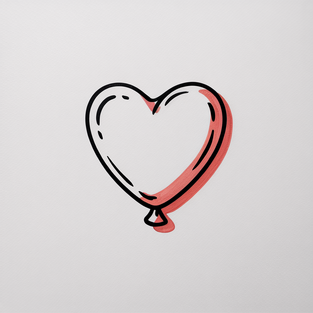 30x Sketch Ideas Easy: Quick and Creative Ideas for Instant Inspiration 2026 22 Sketch Ideas Easy, a simple heart-shaped balloon outline with black lines and a soft pink shadow on a clean white background.