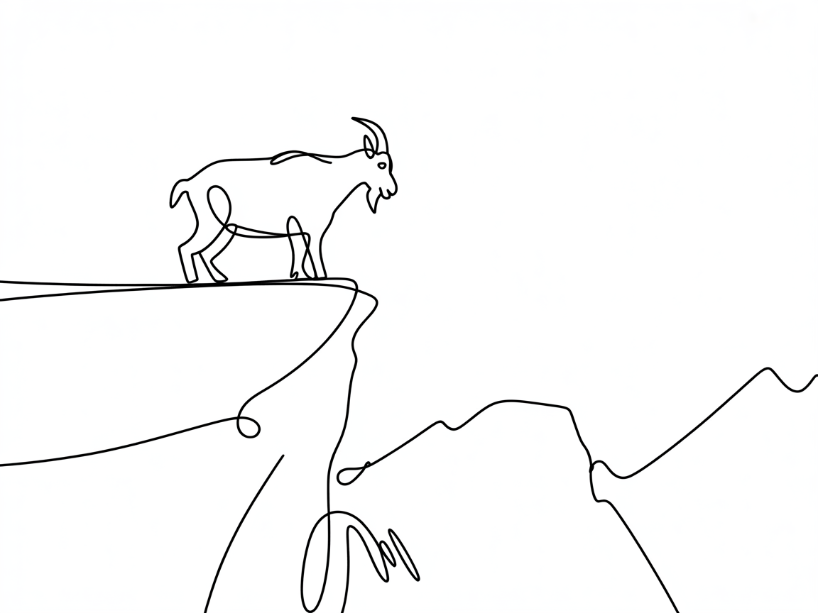 Line Art Drawing Ideas a single continuous-line drawing of a goat on a cliff with distant mountains and wide negative space