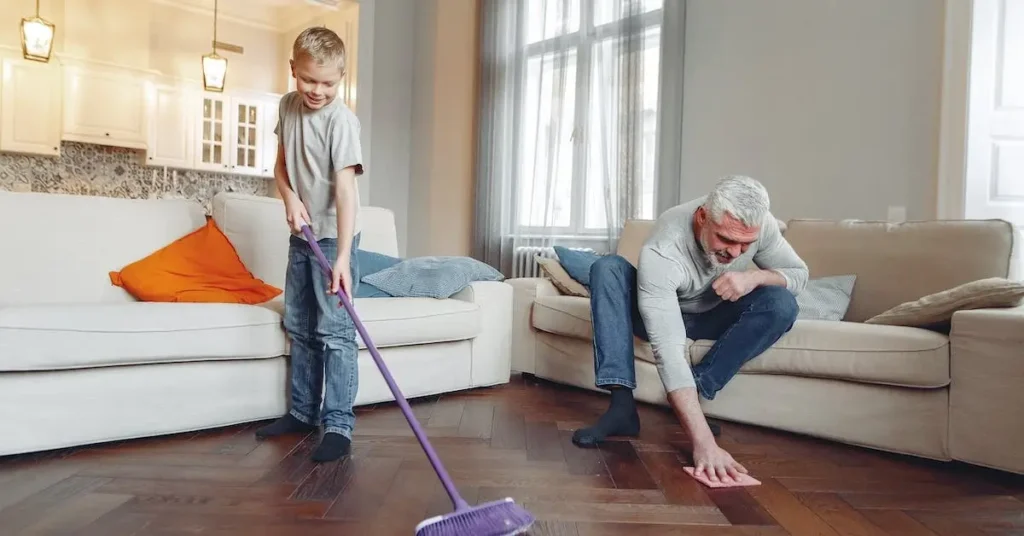 Son and Father cleaning as dynamic posing reference