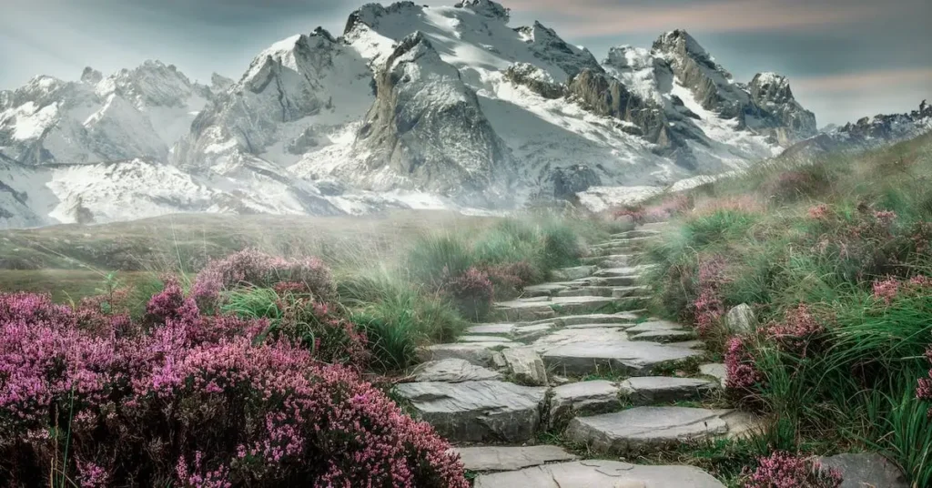 path with mountains as Colored Pencil Drawing Ideas