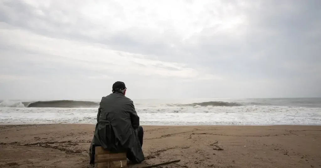 man looking at the sea as nature drawing ideas