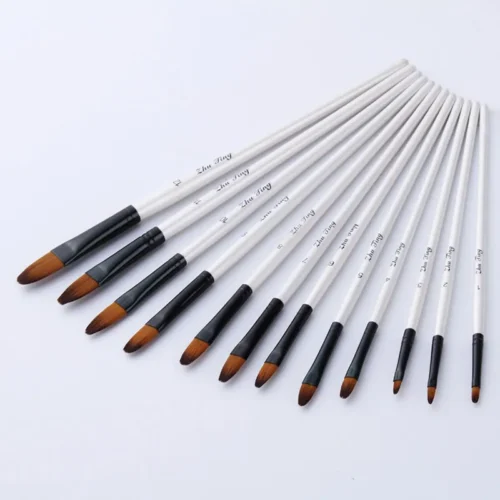 12 Pcs set Nylon Hair Wooden Handle Watercolor Paint Brush Pen Set Learning DIY Oil Acrylic 1