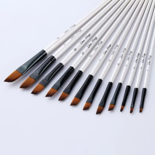 12 Pcs set Nylon Hair Wooden Handle Watercolor Paint Brush Pen Set Learning DIY Oil Acrylic 2