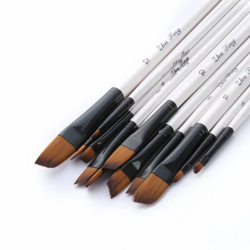 12 Pcs set Nylon Hair Wooden Handle Watercolor Paint Brush Pen Set Learning DIY Oil Acrylic 5