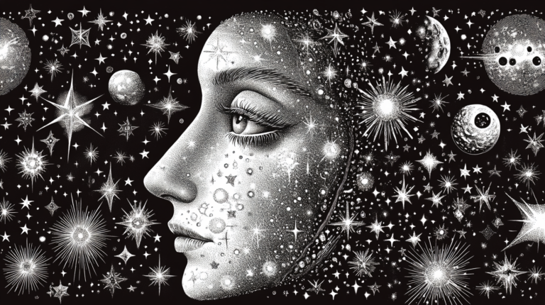 white pen on black paper drawing ideas woman and stars