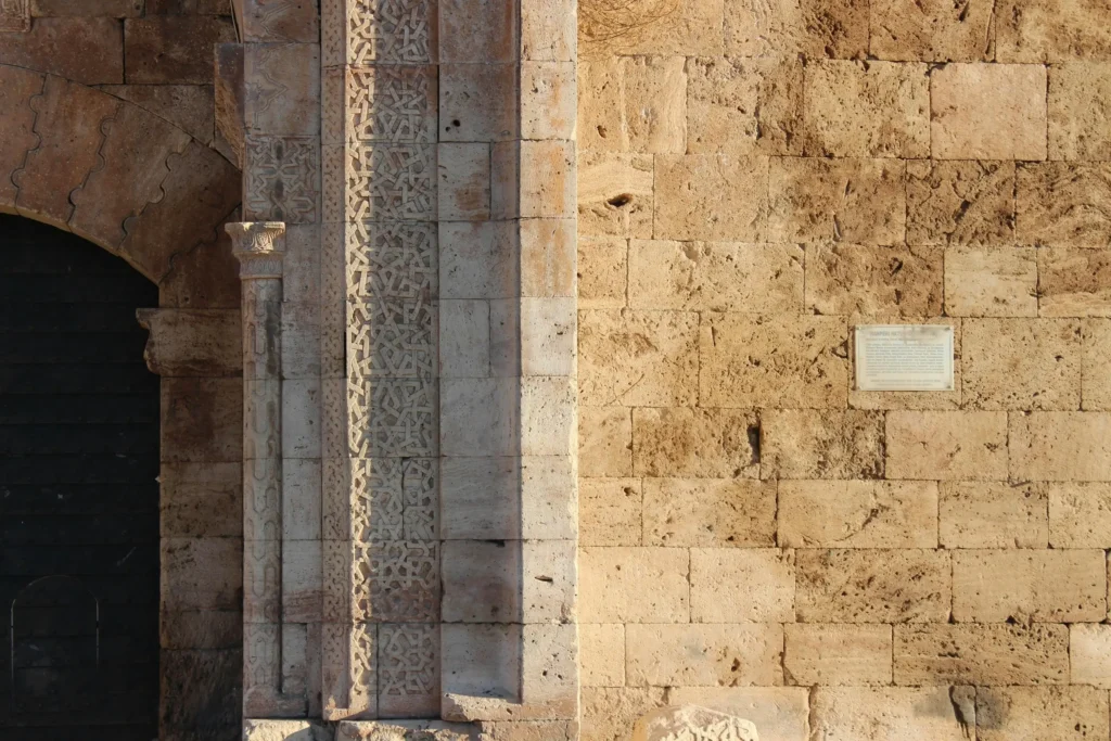 stone wall drawing references brown stones at an entrance