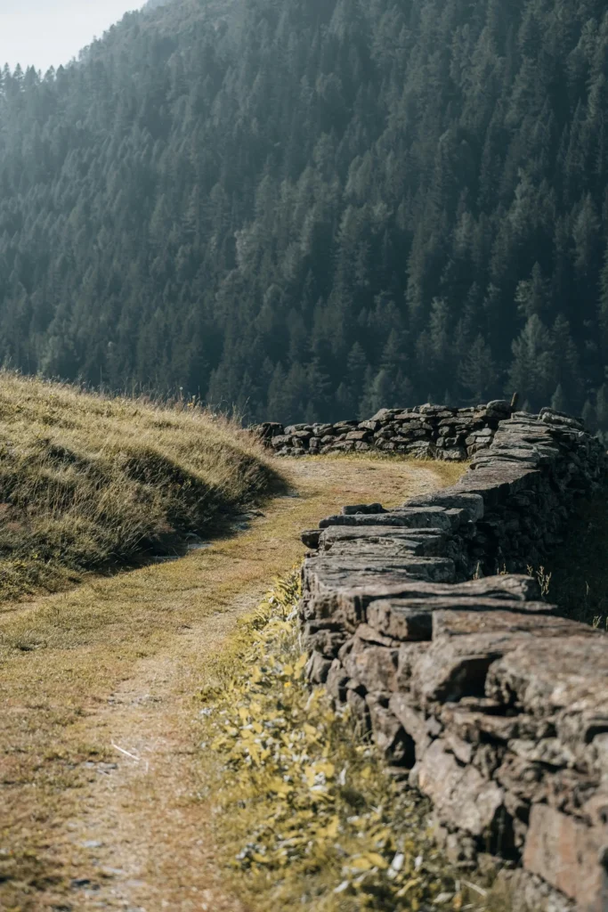 stone wall drawing references along a path