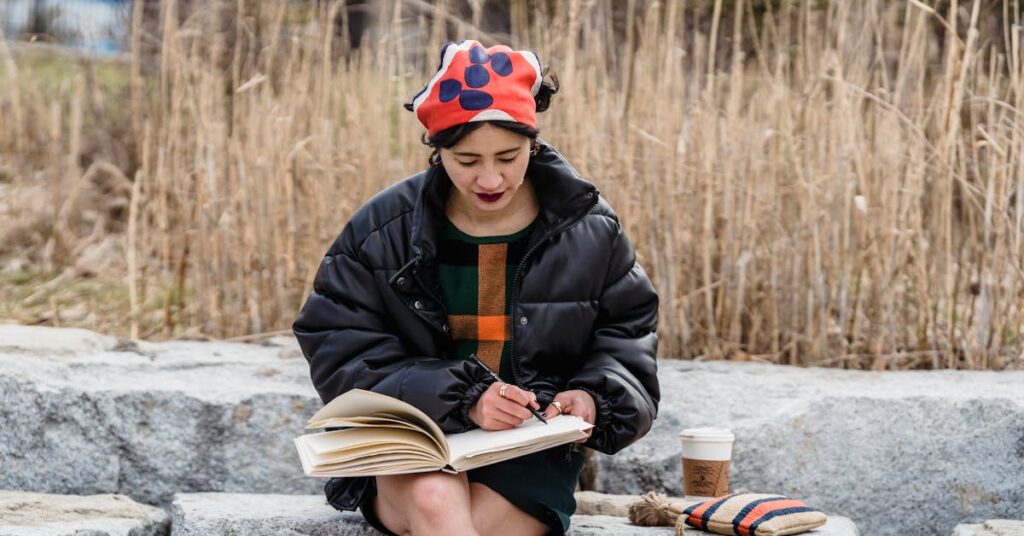 Drawing Outside Woman with Sketchbook