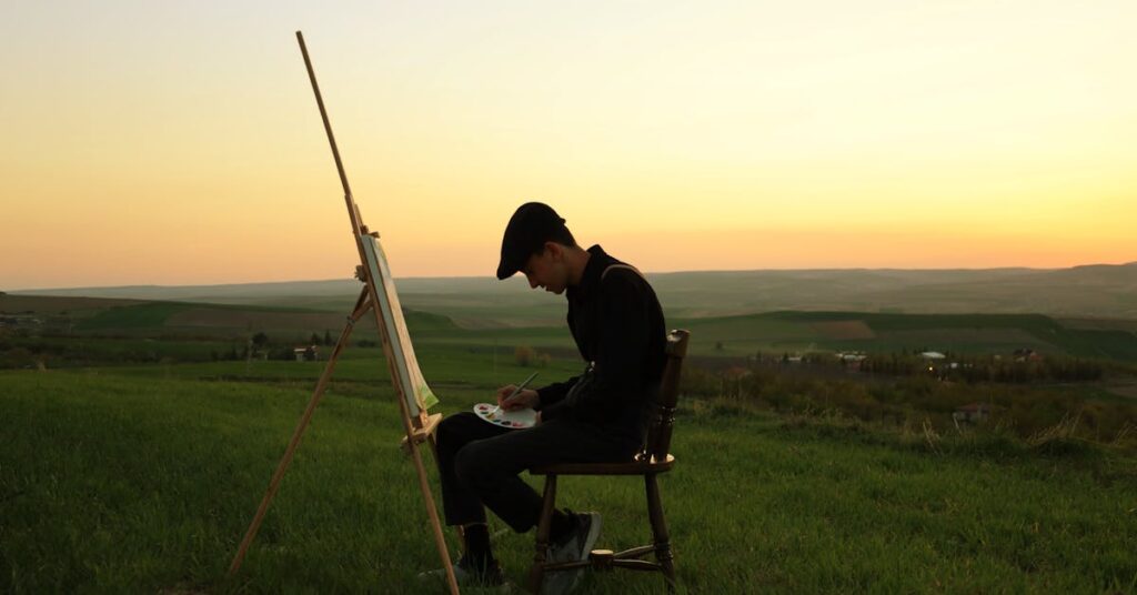 Drawing Outside painting at a field